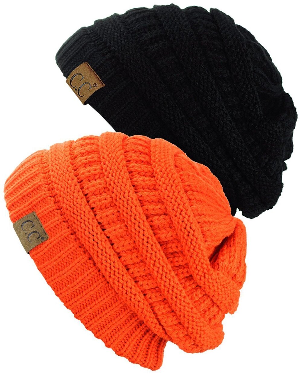 8134 Trendy Warm Chunky Soft Stretch Cable Knit Beanie Skully, 2 Pack